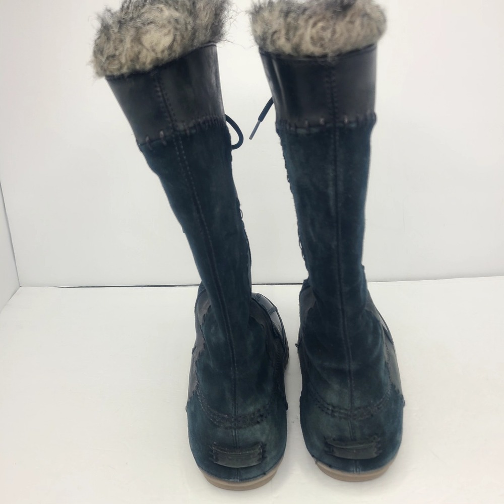 SOREL Cate the Great Winter Tall Suede Leather Boots Womens 7 Faux‎ Fur Black - Picture 6 of 9